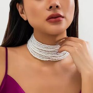 Vintage Multi-Strand White Pearl Choker Necklace